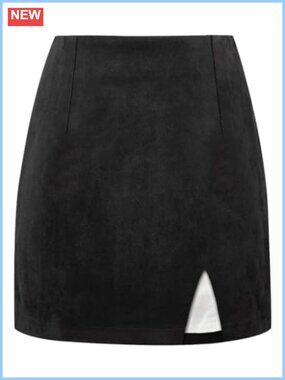 High Waisted Faux Suede Mini Pencil Skirt with Slit